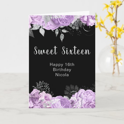 Elegant Lilac and Silver Flowers Sweet Sixteen Kaart (Gele Bloem)