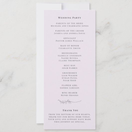 Elegant Lilac Gold Floral Wedding Program (Achterkant)