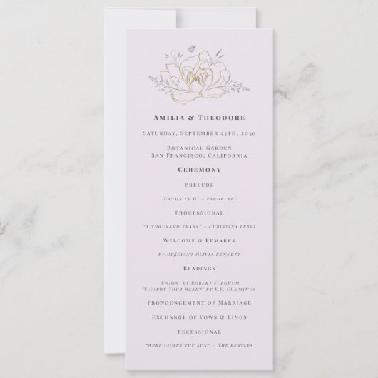 Elegant Lilac Gold Floral Wedding Program (Voorkant)