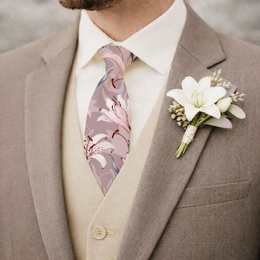 Elegant Lilac Lily Floral Wedding Tie Stropdas