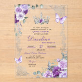 Elegant Lilac Purple Crown Quinceanera Acryl Uitnodigingen (Voorkant)
