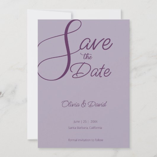 Elegant lilac Save the Date Kaart (Voorkant)