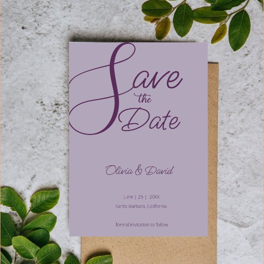 Elegant lilac Save the Date Kaart