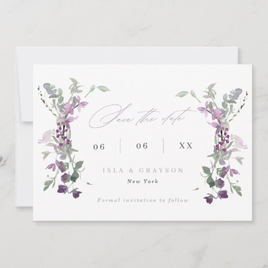 Elegant Lilac Wildflowers Wedding Save The Date (Voorkant)