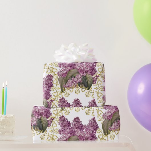 Elegant Lilacs met Gold Filigree Floral Cadeaupapier (Feestgeschenken)