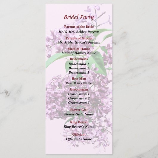 Elegant Lilacs Wedding Programme Programmakaart (Achterkant)
