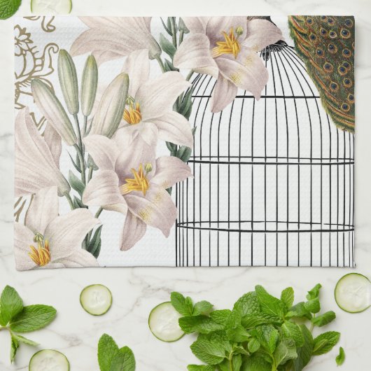 Elegant Lilies Peacock Theedoek (Gevouwen)