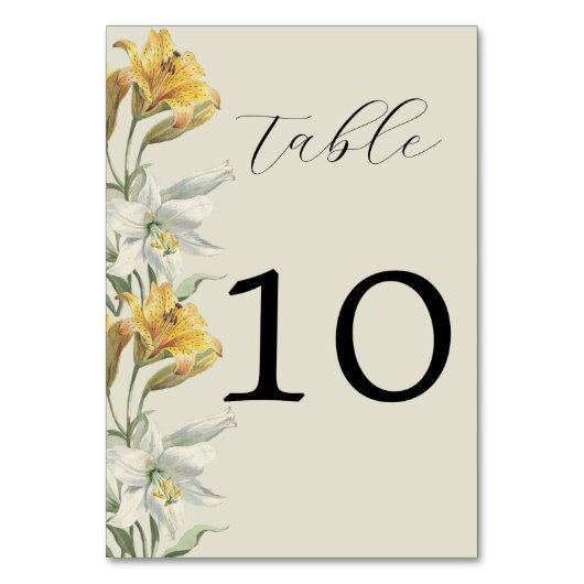 Elegant Lily Florals Wedding Table Number Kaart (Voorkant)