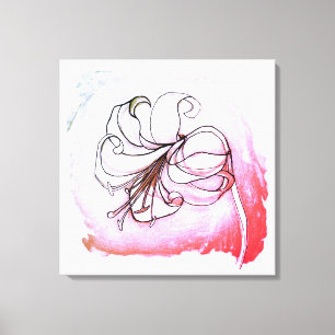 Elegant Lily Flower Pink & White Floral Tekening Canvas Afdruk