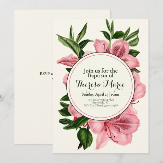 Elegant Lily ThMED Baptism Invitation Kaart (Voorkant / Achterkant)