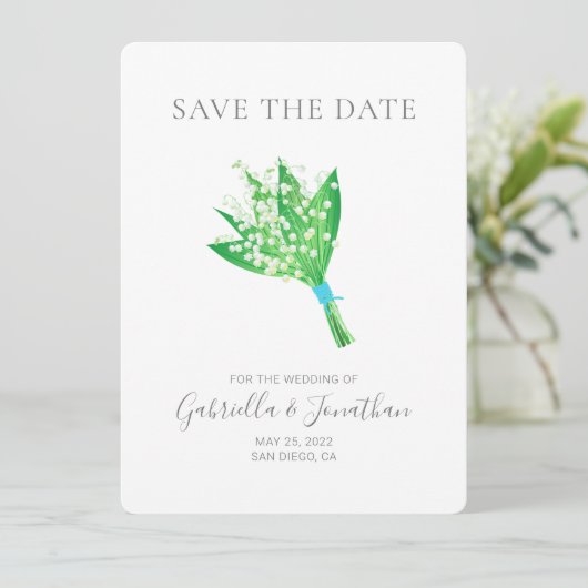 Elegant Lily van de Valley Bouquet Save the Date (Staand voorkant)