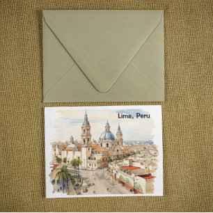 Elegant Lima Peru Aquarel Panorama Uitzicht Briefkaart