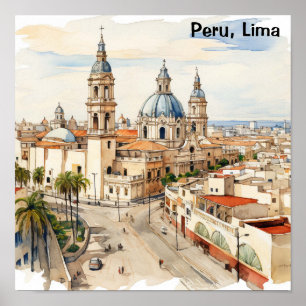 Elegant Lima Peru Aquarel Panorama Uitzicht Poster