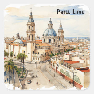 Elegant Lima Peru Aquarel Panorama Uitzicht Vierkante Sticker