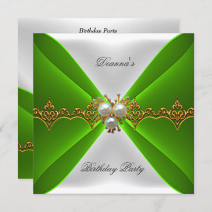 Elegant Lime Green Birthday Gold Jewel White Silk Kaart