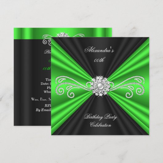 Elegant Lime Green Black Diamond Birthday Party Kaart (Voorkant / Achterkant)