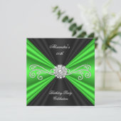 Elegant Lime Green Black Diamond Birthday Party Kaart (Staand voorkant)