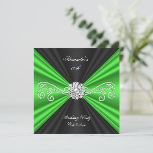 Elegant Lime Green Black Diamond Birthday Party Kaart (Staand voorkant)