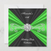 Elegant Lime Green Black Diamond Birthday Party Kaart (Voorkant)