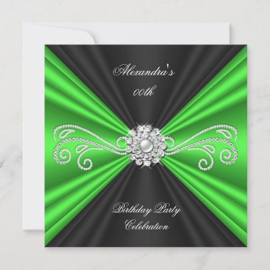 Elegant Lime Green Black Diamond Birthday Party Kaart (Voorkant)