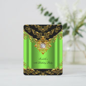 Elegant Lime Green Black op Gold Birthday Party Kaart (Staand voorkant)