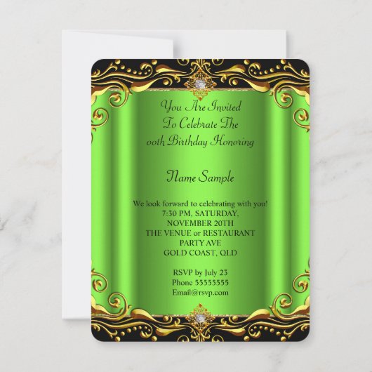 Elegant Lime Green Black op Gold Birthday Party Kaart (Achterkant)