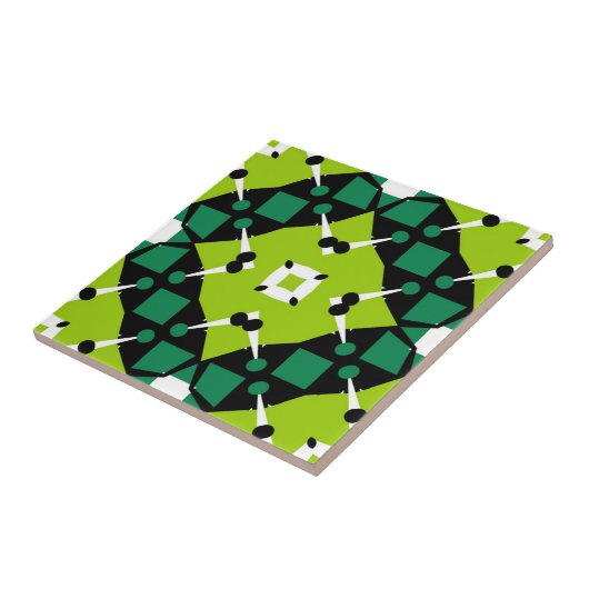 Elegant Lime Green Black & White Geometric Pattern Tegeltje (Zijkant)