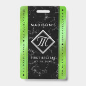 Elegant Lime Green Folie Black Marble VIP Event Badge (Voorzijde)