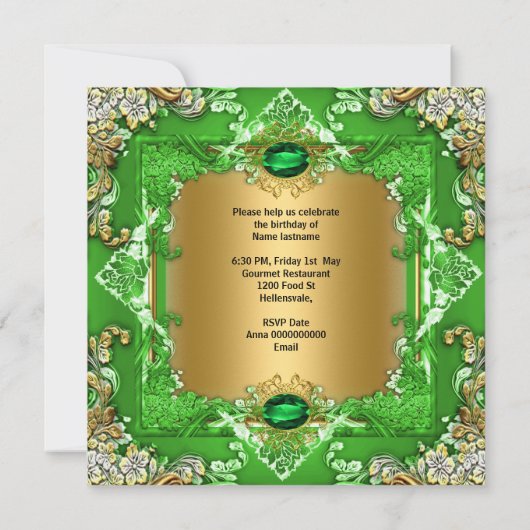 Elegant Lime Green Gold Floral Birthday Party Kaart (Achterkant)