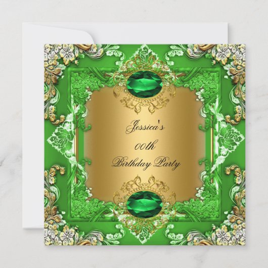 Elegant Lime Green Gold Floral Birthday Party Kaart (Voorkant)