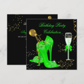 Elegant Lime Green Gold Glitter Birthday Party Kaart (Voorkant / Achterkant)