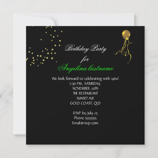 Elegant Lime Green Gold Glitter Birthday Party Kaart (Achterkant)