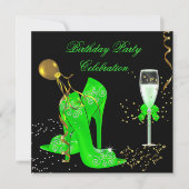 Elegant Lime Green Gold Glitter Birthday Party Kaart (Voorkant)