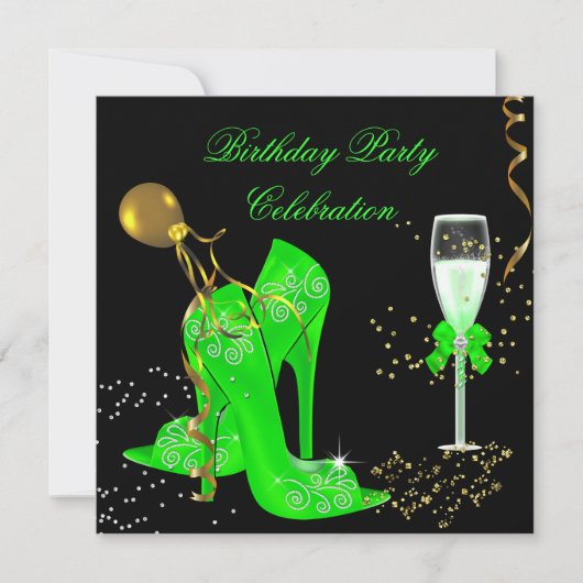 Elegant Lime Green Gold Glitter Birthday Party Kaart (Voorkant)