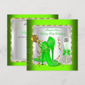 Elegant Lime Green Gold Glitter Birthday Party Kaart (Voorkant / Achterkant)