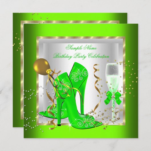 Elegant Lime Green Gold Glitter Birthday Party Kaart (Voorkant / Achterkant)