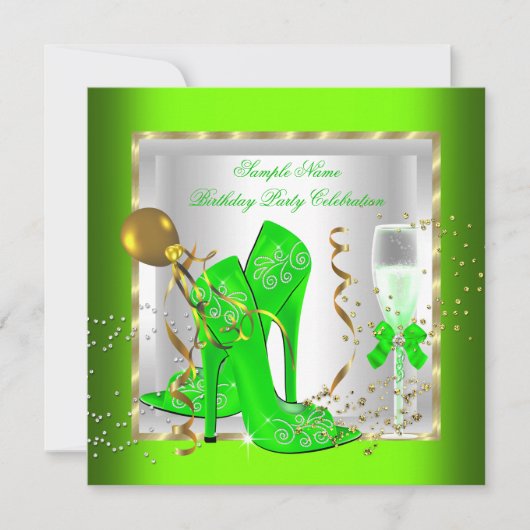 Elegant Lime Green Gold Glitter Birthday Party Kaart (Voorkant)