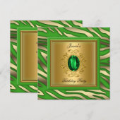 Elegant Lime Green Gold Zebra Birthday Party Kaart (Voorkant / Achterkant)