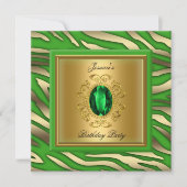 Elegant Lime Green Gold Zebra Birthday Party Kaart (Voorkant)