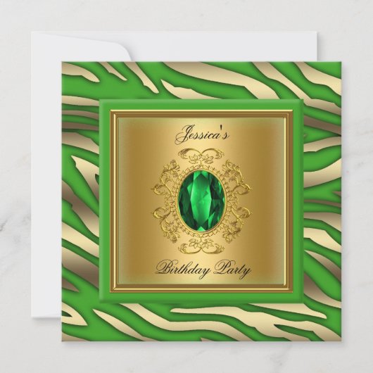 Elegant Lime Green Gold Zebra Birthday Party Kaart (Voorkant)