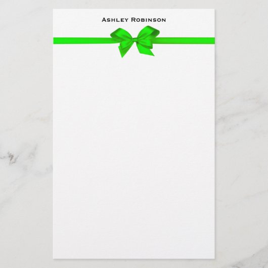 Elegant Lime Green Satin Bow on White Envelope Briefpapier (Voorkant)