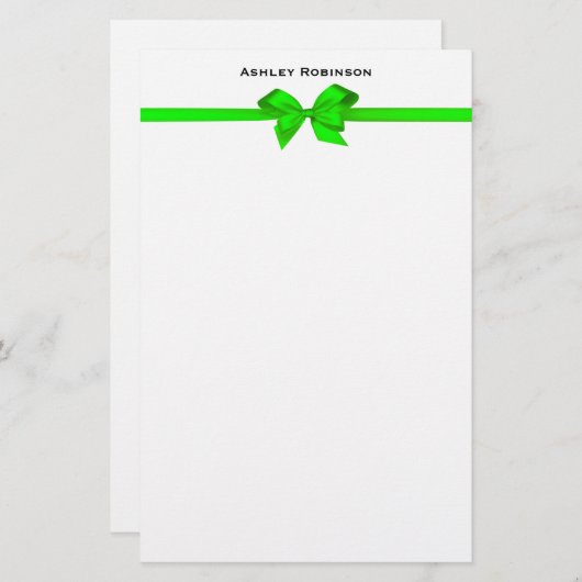 Elegant Lime Green Satin Bow on White Envelope Briefpapier (Voorkant / Achterkant)
