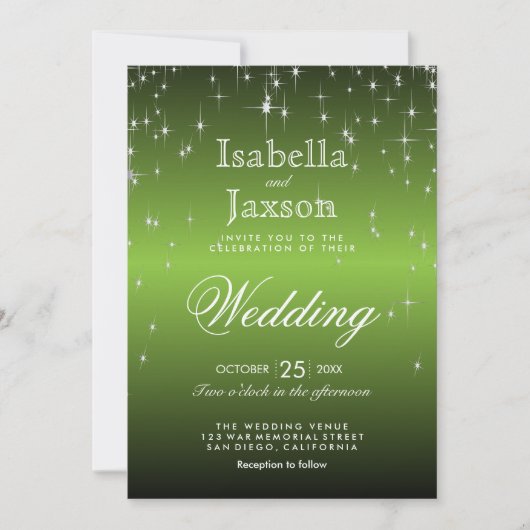 Elegant Lime Green Star Lights Wedding Uitnodiging (Voorkant)