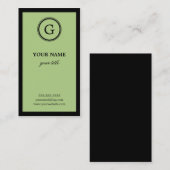 Elegant Limoen en zwart monogram Visitekaartje (Voorkant / Achterkant)