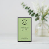 Elegant Limoen en zwart monogram Visitekaartje (Staand voorkant)