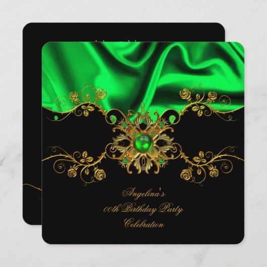 Elegant Limoen Zijderzijde - Zwarte goudfeest Kaart (Voorkant / Achterkant)