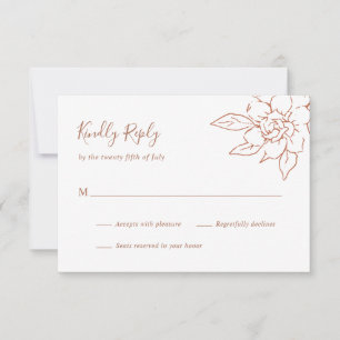 Elegant Line Art Boho Floral Terracotta Wedding RSVP Kaartje