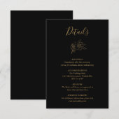 Elegant Line Art Floral Black en Gold Wedding Informatiekaartje (Voorkant / Achterkant)