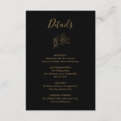 Elegant Line Art Floral Black en Gold Wedding Informatiekaartje (Voorkant)