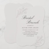 Elegant Line Art Floral Grey Bridal Brunch Kaart (Voorkant / Achterkant)